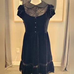 Sold Killstar Black Velvet Dress with Spiderweb Lace Detail S